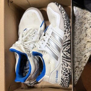 Adidas Ultra Boost White and Blue with Patterned Sole